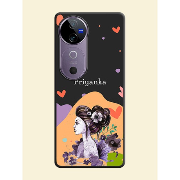 Namecase For Her With Fancy Lady Image On Space Black Custom Soft Matte Mobile Back Cover - Vivo V40 5G Namecase For Her With Fancy Lady Image On Space Black Custom Soft Matte Mobile Back Cover - Vivo V40 5G