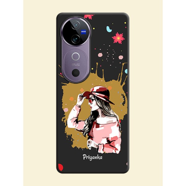 Mordern Lady With Color Splash Background With Custom Text On Space Black Custom Soft Matte Mobile Back Cover - Vivo V40 5G
