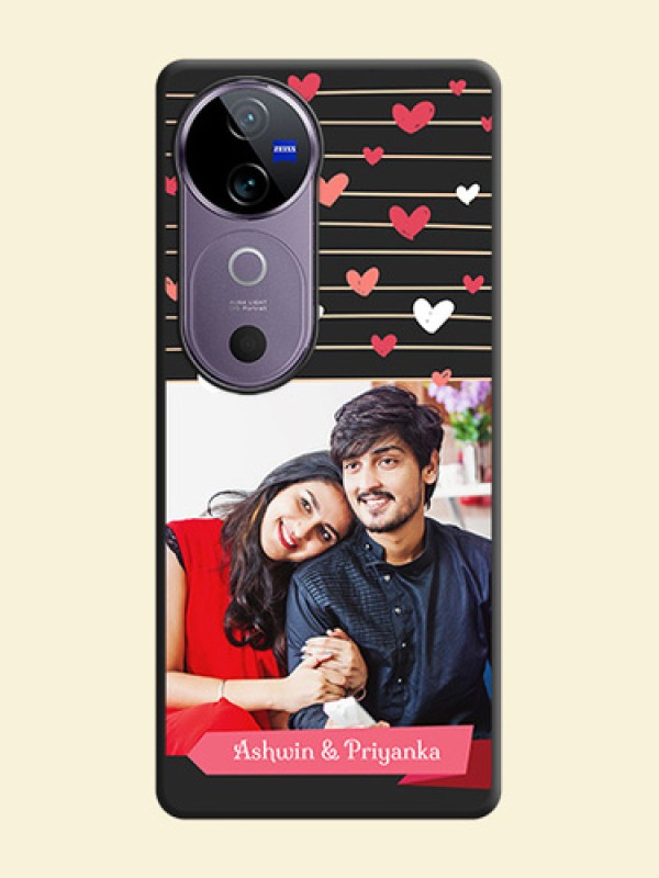 Love Pattern with Name on Pink Ribbon on Photo On Space Black Custom Soft Matte Mobile Back Cover - Vivo V40 Pro 5G