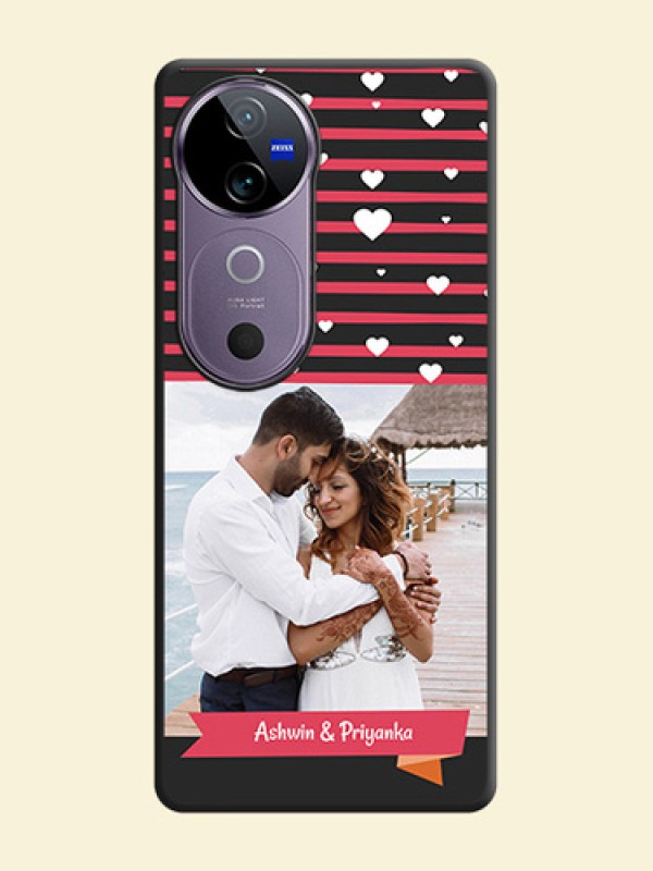 White Color Love Symbols with Pink Lines Pattern On Space Black Custom Soft Matte Mobile Back Cover - Vivo V40 Pro 5G