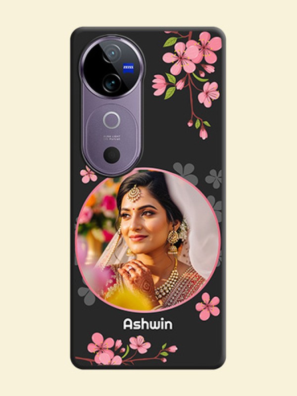 Round Image with Pink Color Floral Design on Photo On Space Black Custom Soft Matte Mobile Back Cover - Vivo V40 Pro 5G