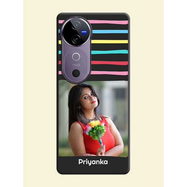 Multicolor Lines with Image On Space Black Custom Soft Matte Mobile Back Cover - Vivo V40 Pro 5G Multicolor Lines with Image On Space Black Custom Soft Matte Mobile Back Cover - Vivo V40 Pro 5G