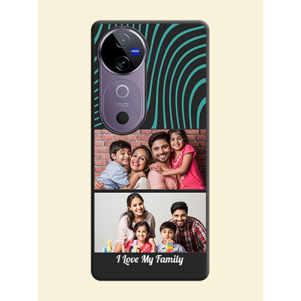 Wave Pattern with 2 Image Holder On Space Black Custom Soft Matte Mobile Back Cover - Vivo V40 Pro 5G Wave Pattern with 2 Image Holder On Space Black Custom Soft Matte Mobile Back Cover - Vivo V40 Pro 5G