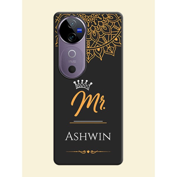 Mr Name with Floral Design On Space Black Custom Soft Matte Mobile Back Cover - Vivo V40 Pro 5G Mr Name with Floral Design On Space Black Custom Soft Matte Mobile Back Cover - Vivo V40 Pro 5G