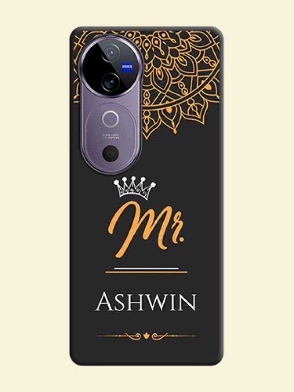 Mr Name with Floral Design On Space Black Custom Soft Matte Mobile Back Cover - Vivo V40 Pro 5G