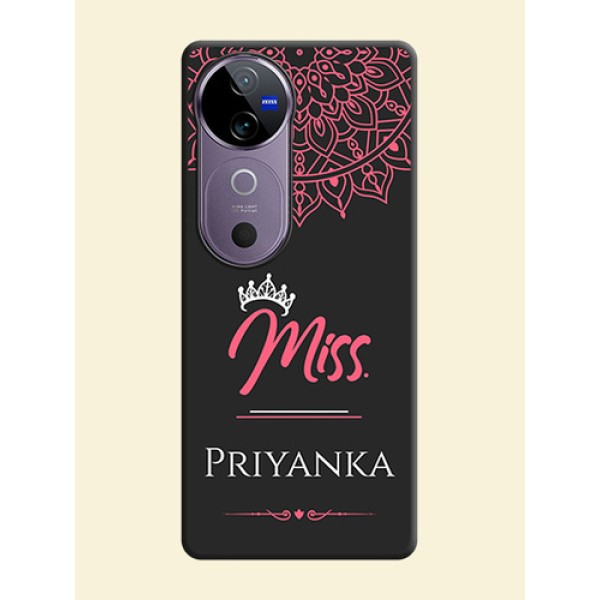 Mrs Name with Floral Design On Space Black Custom Soft Matte Mobile Back Cover - Vivo V40 Pro 5G Mrs Name with Floral Design On Space Black Custom Soft Matte Mobile Back Cover - Vivo V40 Pro 5G