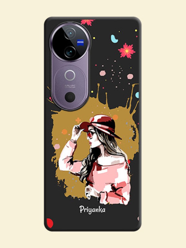 Mordern Lady With Color Splash Background With Custom Text On Space Black Custom Soft Matte Mobile Back Cover - Vivo V40 Pro 5G