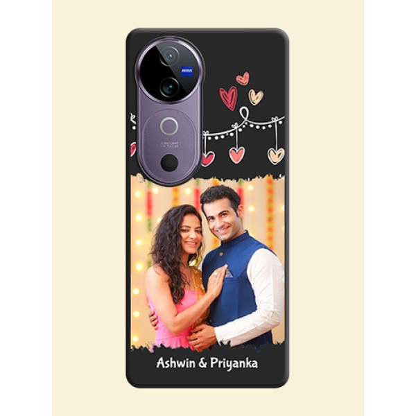 Pink Love Hangings with Name On Space Black Custom Soft Matte Mobile Back Cover - Vivo V40e 5G Pink Love Hangings with Name On Space Black Custom Soft Matte Mobile Back Cover - Vivo V40e 5G