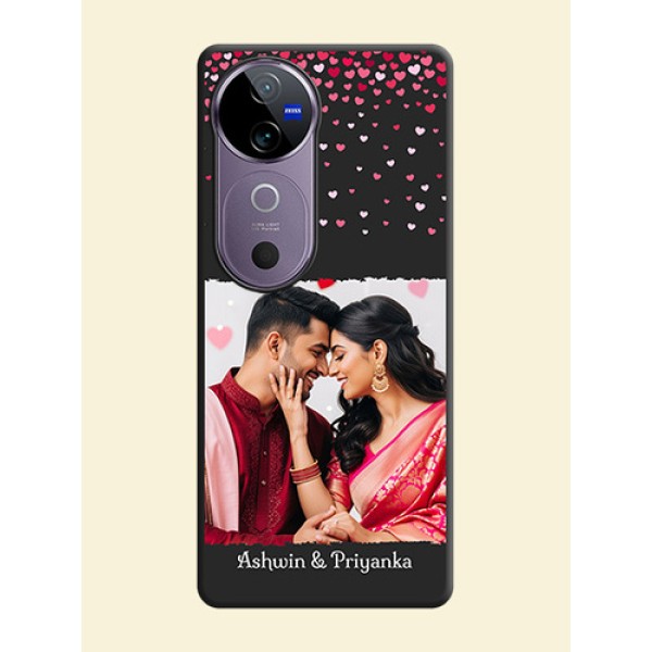 Fall in Love with Your Partner on Photo On Space Black Custom Soft Matte Mobile Back Cover - Vivo V40e 5G Fall in Love with Your Partner on Photo On Space Black Custom Soft Matte Mobile Back Cover - Vivo V40e 5G