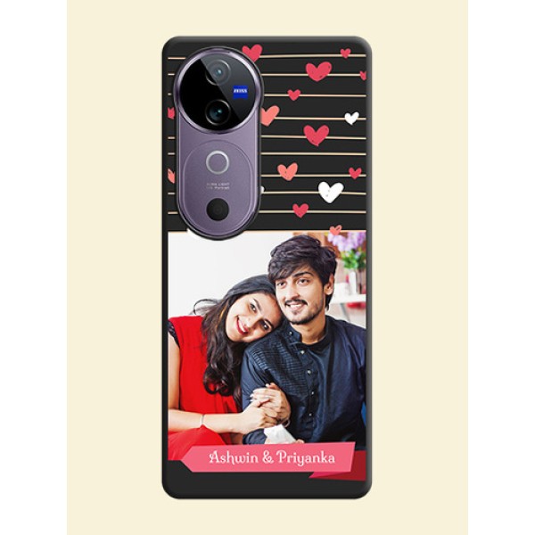 Love Pattern with Name on Pink Ribbon on Photo On Space Black Custom Soft Matte Mobile Back Cover - Vivo V40e 5G Love Pattern with Name on Pink Ribbon on Photo On Space Black Custom Soft Matte Mobile Back Cover - Vivo V40e 5G