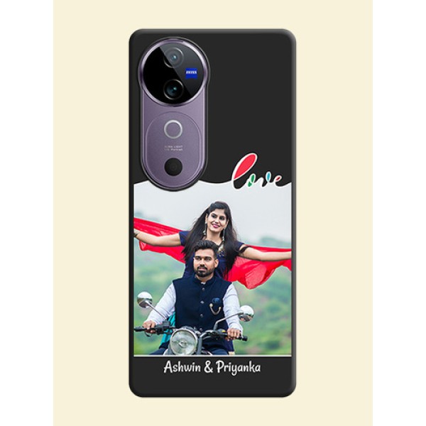Fall in Love Pattern with Picture on Photo On Space Black Custom Soft Matte Mobile Back Cover - Vivo V40e 5G Fall in Love Pattern with Picture on Photo On Space Black Custom Soft Matte Mobile Back Cover - Vivo V40e 5G