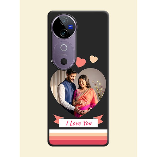 Love Shaped Photo with Colorful Stripes On Space Black Custom Soft Matte Mobile Back Cover - Vivo V40e 5G Love Shaped Photo with Colorful Stripes On Space Black Custom Soft Matte Mobile Back Cover - Vivo V40e 5G