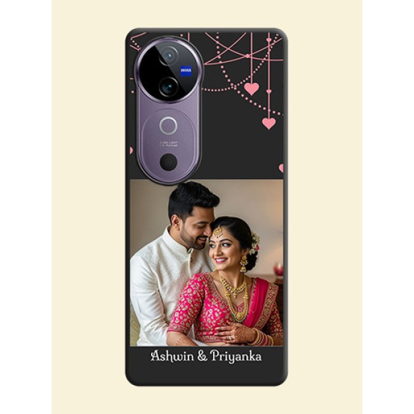 Pink Love Hangings with Text On Space Black Custom Soft Matte Mobile Back Cover - Vivo V40e 5G Pink Love Hangings with Text On Space Black Custom Soft Matte Mobile Back Cover - Vivo V40e 5G