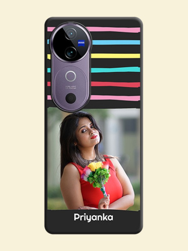 Multicolor Lines with Image On Space Black Custom Soft Matte Mobile Back Cover - Vivo V40e 5G