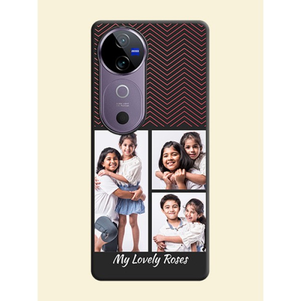 Wave Pattern with 3 Image Holder On Space Black Custom Soft Matte Mobile Back Cover - Vivo V40e 5G Wave Pattern with 3 Image Holder On Space Black Custom Soft Matte Mobile Back Cover - Vivo V40e 5G