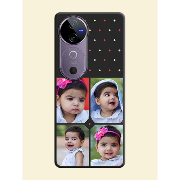 Multicolor Dotted Pattern with 4 Image Holder On Space Black Custom Soft Matte Mobile Back Cover - Vivo V40e 5G Multicolor Dotted Pattern with 4 Image Holder On Space Black Custom Soft Matte Mobile Back Cover - Vivo V40e 5G