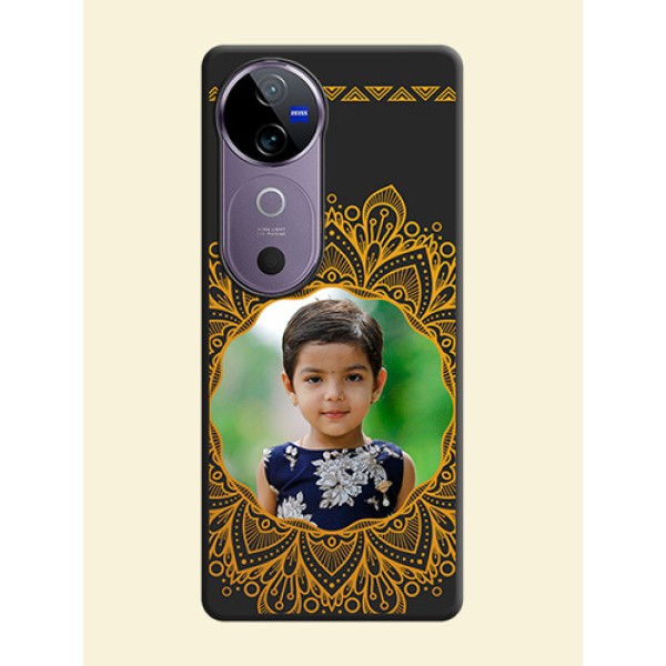Round Image with Floral Design On Space Black Custom Soft Matte Mobile Back Cover - Vivo V40e 5G Round Image with Floral Design On Space Black Custom Soft Matte Mobile Back Cover - Vivo V40e 5G