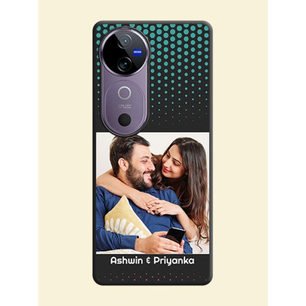 Faded Dots with Grunge Photo Frame and Text On Space Black Custom Soft Matte Mobile Back Cover - Vivo V40e 5G Faded Dots with Grunge Photo Frame and Text On Space Black Custom Soft Matte Mobile Back Cover - Vivo V40e 5G