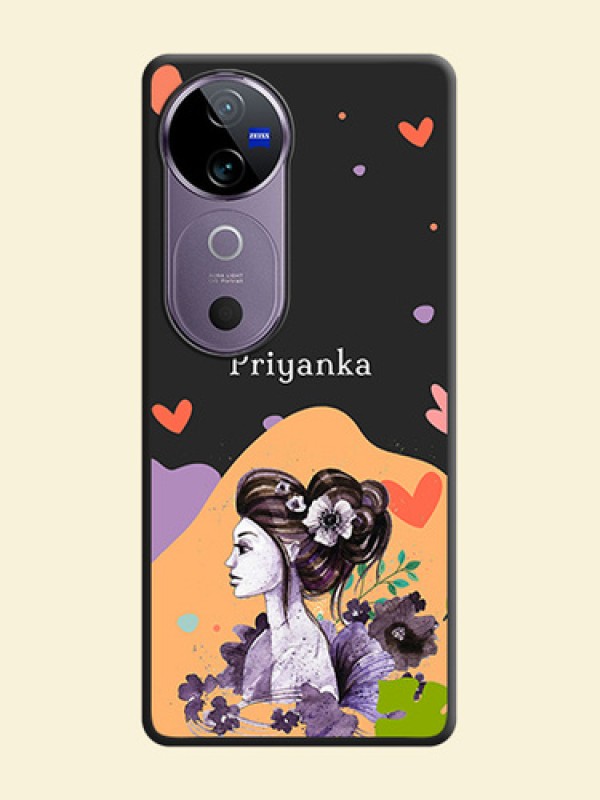 Namecase For Her With Fancy Lady Image On Space Black Custom Soft Matte Mobile Back Cover - Vivo V40e 5G