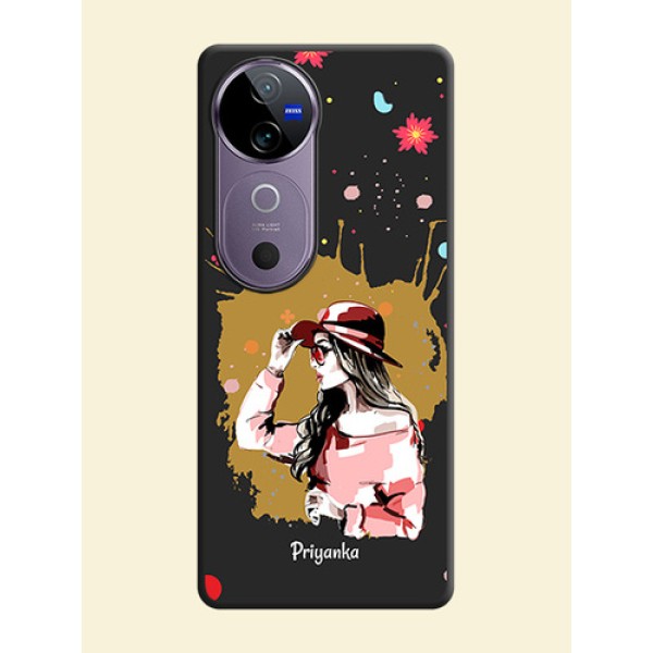 Mordern Lady With Color Splash Background With Custom Text On Space Black Custom Soft Matte Mobile Back Cover - Vivo V40e 5G