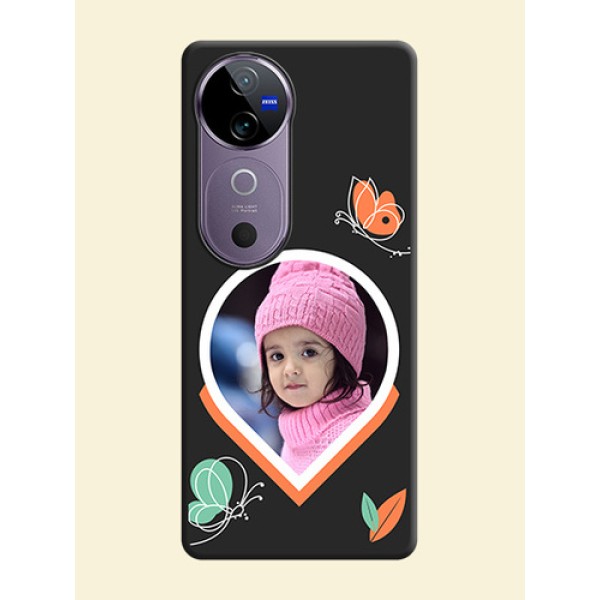 Upload Pic With Simple Butterly Design On Space Black Custom Soft Matte Mobile Back Cover - Vivo V40e 5G Upload Pic With Simple Butterly Design On Space Black Custom Soft Matte Mobile Back Cover - Vivo V40e 5G