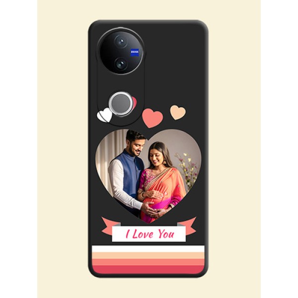 Love Shaped Photo with Colorful Stripes On Space Black Custom Soft Matte Mobile Back Cover - Vivo V50 5G
