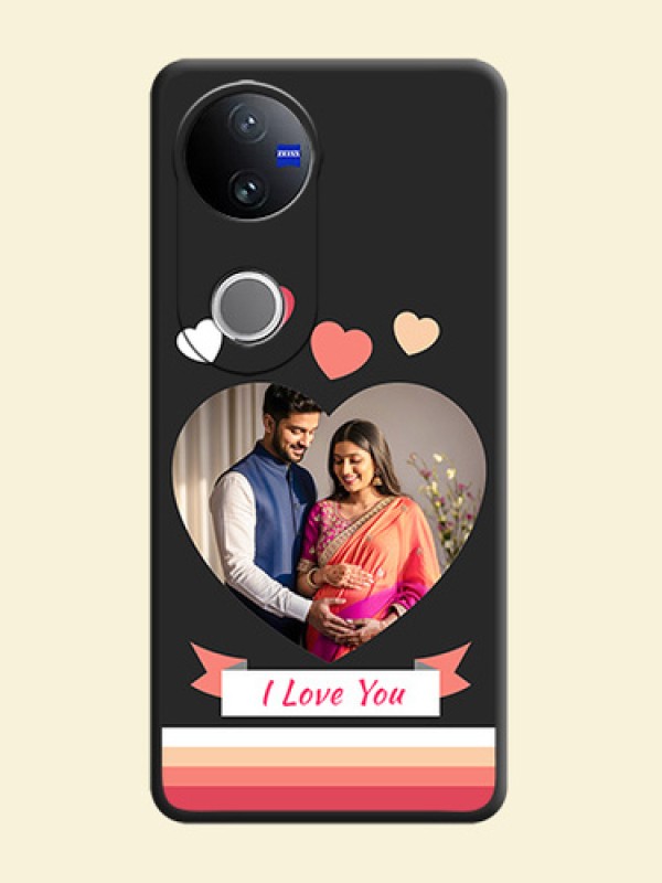 Love Shaped Photo with Colorful Stripes On Space Black Custom Soft Matte Mobile Back Cover - Vivo V50 5G