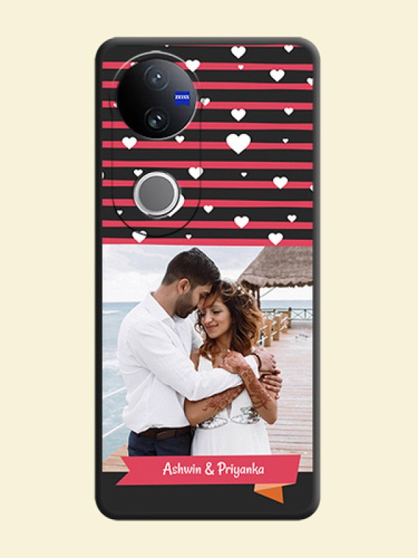 White Color Love Symbols with Pink Lines Pattern On Space Black Custom Soft Matte Mobile Back Cover - Vivo V50 5G
