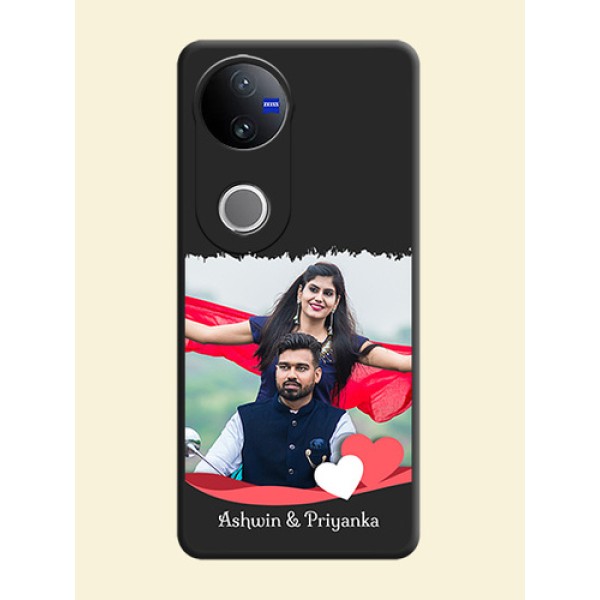 Pin Color Love Shaped Ribbon Design with Text On Space Black Custom Soft Matte Mobile Back Cover - Vivo V50 5G Pin Color Love Shaped Ribbon Design with Text On Space Black Custom Soft Matte Mobile Back Cover - Vivo V50 5G