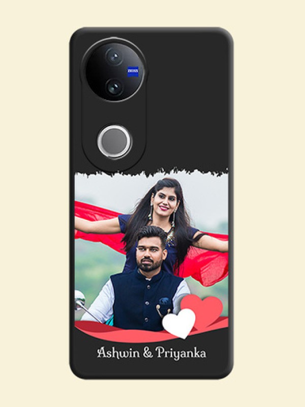 Pin Color Love Shaped Ribbon Design with Text On Space Black Custom Soft Matte Mobile Back Cover - Vivo V50 5G