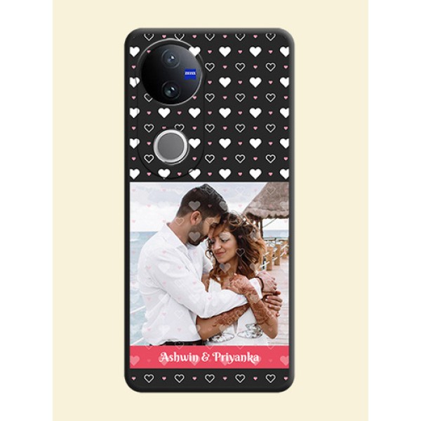 White Color Love Symbols with Text Design on Photo On Space Black Custom Soft Matte Mobile Back Cover - Vivo V50 5G White Color Love Symbols with Text Design on Photo On Space Black Custom Soft Matte Mobile Back Cover - Vivo V50 5G