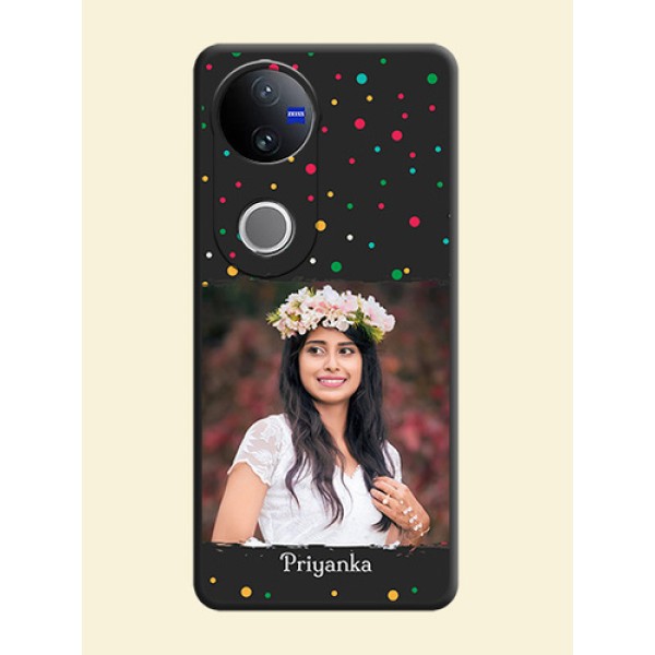 Multicolor Dotted Pattern with Text On Space Black Custom Soft Matte Mobile Back Cover - Vivo V50 5G Multicolor Dotted Pattern with Text On Space Black Custom Soft Matte Mobile Back Cover - Vivo V50 5G