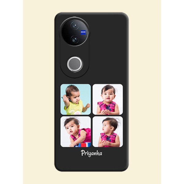 Floral Art with 6 Image Holder on Photo On Space Black Custom Soft Matte Mobile Back Cover - Vivo V50 5G Floral Art with 6 Image Holder on Photo On Space Black Custom Soft Matte Mobile Back Cover - Vivo V50 5G