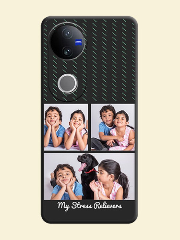 Cross Dotted Pattern with 2 Image Holder On Space Black Custom Soft Matte Mobile Back Cover - Vivo V50 5G