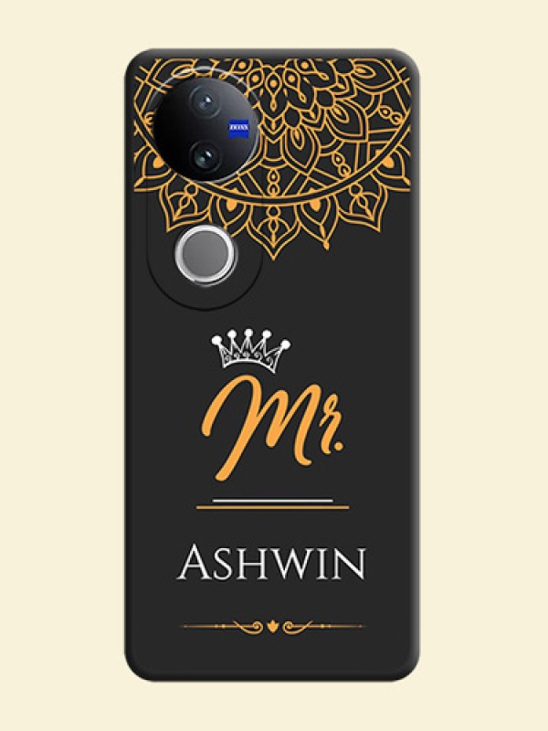 Mr Name with Floral Design On Space Black Custom Soft Matte Mobile Back Cover - Vivo V50 5G