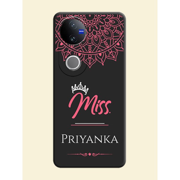 Mrs Name with Floral Design On Space Black Custom Soft Matte Mobile Back Cover - Vivo V50 5G