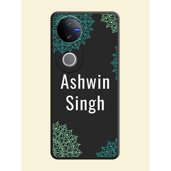 Your Name with Floral Design On Space Black Custom Soft Matte Mobile Back Cover - Vivo V50 5G Your Name with Floral Design On Space Black Custom Soft Matte Mobile Back Cover - Vivo V50 5G