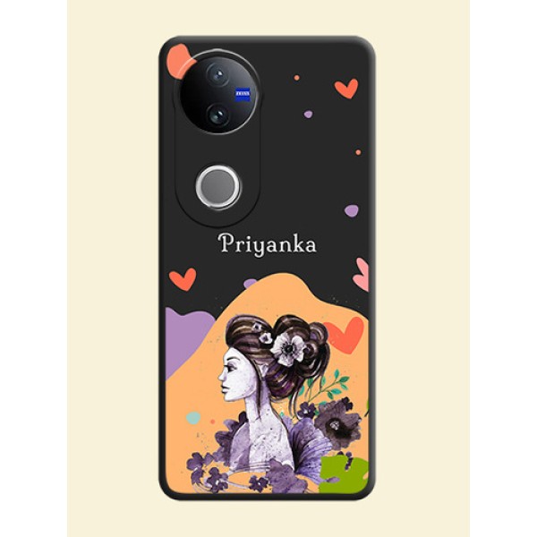 Namecase For Her With Fancy Lady Image On Space Black Custom Soft Matte Mobile Back Cover - Vivo V50 5G Namecase For Her With Fancy Lady Image On Space Black Custom Soft Matte Mobile Back Cover - Vivo V50 5G