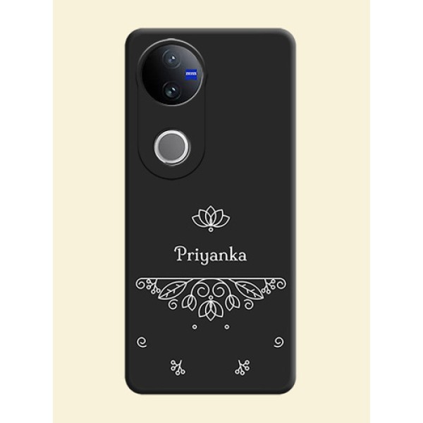 Lotus Garden Custom Text On Space Black Custom Soft Matte Mobile Back Cover - Vivo V50 5G Lotus Garden Custom Text On Space Black Custom Soft Matte Mobile Back Cover - Vivo V50 5G