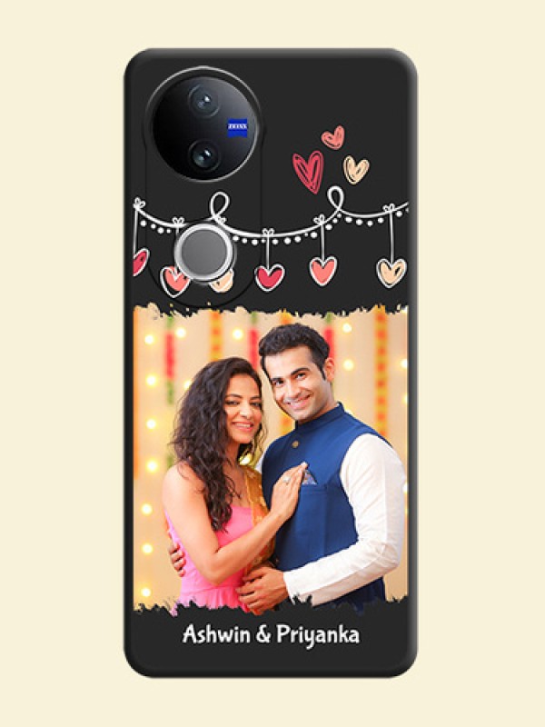 Pink Love Hangings with Name On Space Black Custom Soft Matte Mobile Back Cover - Vivo V50e 5G