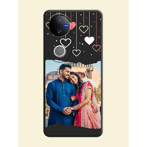 Love Hangings with Splash Wave Picture On Space Black Custom Soft Matte Mobile Back Cover - Vivo V50e 5G Love Hangings with Splash Wave Picture On Space Black Custom Soft Matte Mobile Back Cover - Vivo V50e 5G