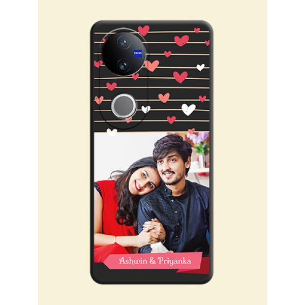 Love Pattern with Name on Pink Ribbon on Photo On Space Black Custom Soft Matte Mobile Back Cover - Vivo V50e 5G Love Pattern with Name on Pink Ribbon on Photo On Space Black Custom Soft Matte Mobile Back Cover - Vivo V50e 5G