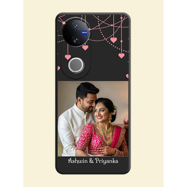 Pink Love Hangings with Text On Space Black Custom Soft Matte Mobile Back Cover - Vivo V50e 5G Pink Love Hangings with Text On Space Black Custom Soft Matte Mobile Back Cover - Vivo V50e 5G