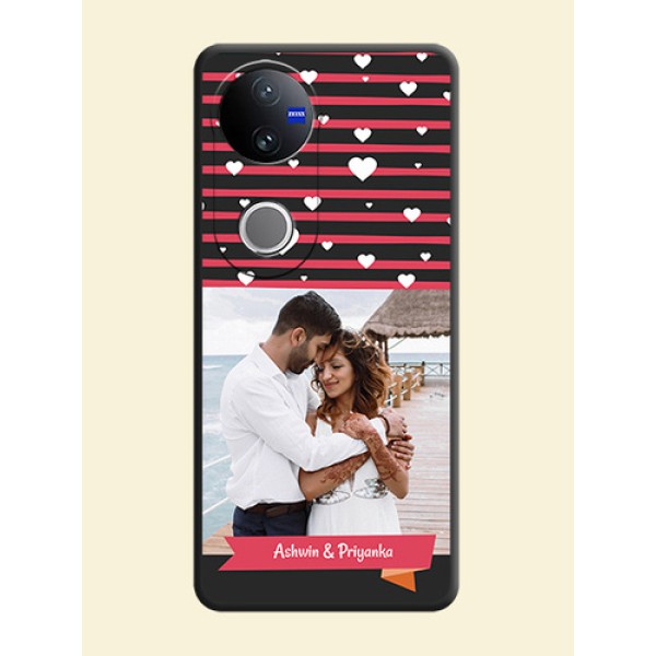 White Color Love Symbols with Pink Lines Pattern On Space Black Custom Soft Matte Mobile Back Cover - Vivo V50e 5G White Color Love Symbols with Pink Lines Pattern On Space Black Custom Soft Matte Mobile Back Cover - Vivo V50e 5G