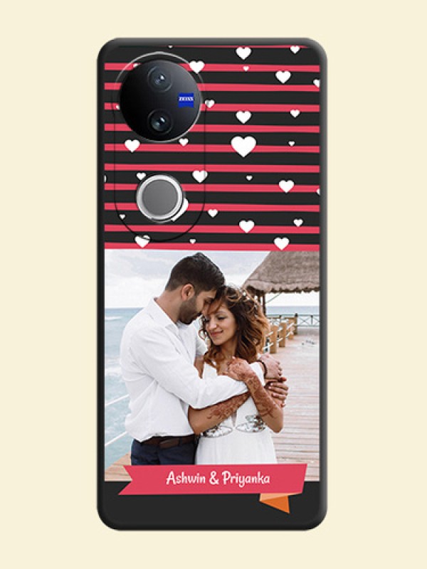 White Color Love Symbols with Pink Lines Pattern On Space Black Custom Soft Matte Mobile Back Cover - Vivo V50e 5G