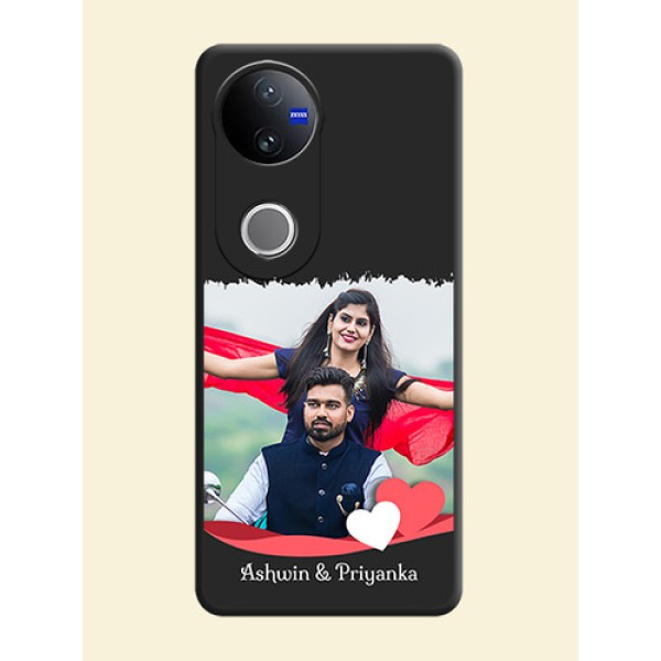 Pin Color Love Shaped Ribbon Design with Text On Space Black Custom Soft Matte Mobile Back Cover - Vivo V50e 5G Pin Color Love Shaped Ribbon Design with Text On Space Black Custom Soft Matte Mobile Back Cover - Vivo V50e 5G