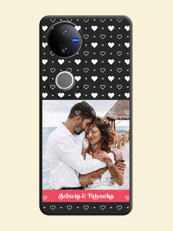 White Color Love Symbols with Text Design on Photo On Space Black Custom Soft Matte Mobile Back Cover - Vivo V50e 5G