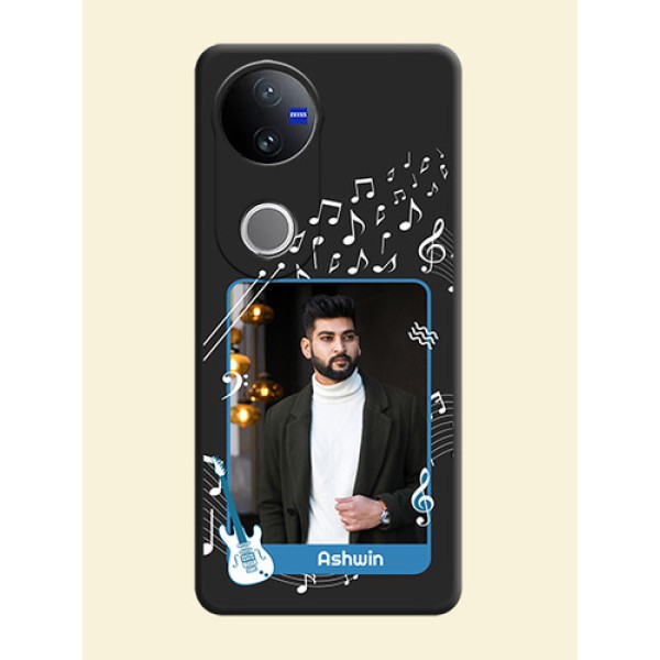 Musical Theme Design with Text on Photo On Space Black Custom Soft Matte Mobile Back Cover - Vivo V50e 5G Musical Theme Design with Text on Photo On Space Black Custom Soft Matte Mobile Back Cover - Vivo V50e 5G