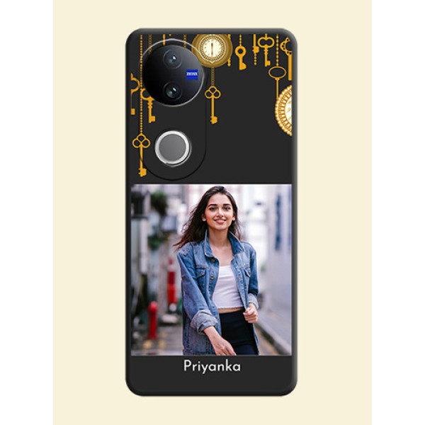 Decorative Design with Text On Space Black Custom Soft Matte Mobile Back Cover - Vivo V50e 5G Decorative Design with Text On Space Black Custom Soft Matte Mobile Back Cover - Vivo V50e 5G