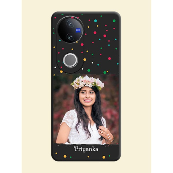 Multicolor Dotted Pattern with Text On Space Black Custom Soft Matte Mobile Back Cover - Vivo V50e 5G Multicolor Dotted Pattern with Text On Space Black Custom Soft Matte Mobile Back Cover - Vivo V50e 5G